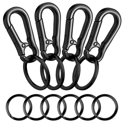 Productafbeelding van Set van 4 metalen karabijnhaak sleutelhangers met sleutelringen