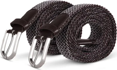 Immagine prodotto di cintura elastica hemmy ( confezione da 2 ) 125cm "brown & grey" cintura intrecciata molte varianti - cintura in tessuto elastico cintura elastica senza fori unisex
