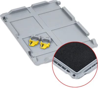 Produktbild von SparSet 10x Scharnierdeckel Set Eurobox NextGen mit Schaumstoff und 2 gelbe Schiebeschnappverschlüsse | BxT 30x40cm | Eurobehälter, Transportbox, Transportbehälter, Stapelbehälter