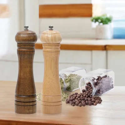 Produktbild von Salz und Pfeffermühle aus Holz und Keramik, Gewürzmühle Grinder mit verstellbarem Mahlwerk, Holz salzmühle, 22cm, 2er Set