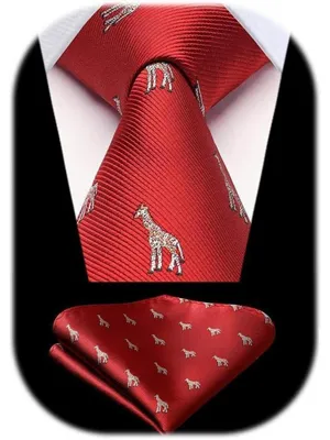 Productafbeelding van Herenset: stropdas en zakdoek, dierenprint, klassiek, rood
