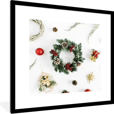 Produktbild von MuchoWow® Gerahmtes Poster Winter - Weihnachten - Kranz 40x40 cm - Poster mit Schwarzem Bilderrahmen Wandposter Rahmen Foto Bilder - Poster - Plakat im Rahmen