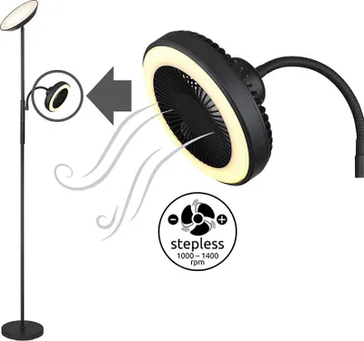 Produktbild von LED Standventilator Stehleuchte DAVYD, Metall, Schwarz, Touchdimmer, H 178 cm