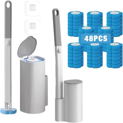 Produktbild von Einweg Toilettenbürsten-Set mit Wandmontage und 48 Nachfüllreinigern