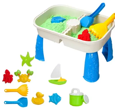 Zdjęcie produktu dla Stolik z piaskiem i wodą dla dzieci z 9 zabawkami plażowymi