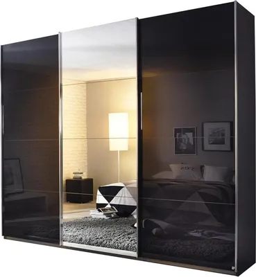 Produktbild von Kleiderschrank Schwebetürenschrank mit Spiegel grau 271 cm - KULMBACH - Die Möbelfundgrube