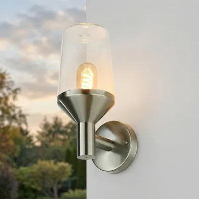 Produktbild von Außenwandleuchte Edelstahl Glas 29 cm hoch IP44 E27 Modern Außenlampe Wandlampe Balkon Terrasse