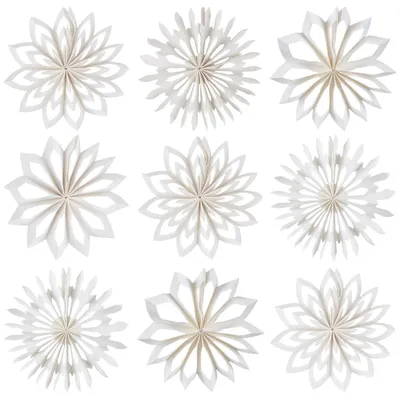 Image de Décorations de Noël, papier, 9 pièces : flocons de neige, éventails, étoiles, blanc, décorations suspendues en 3D