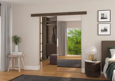 Obrázek produktu pro Posuvné dveře se zrcadlem 86 cm BADLIA - tmavě hnědé