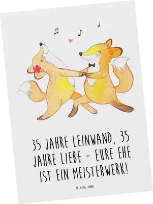 Produktbild von Mr. & Mrs. Panda Postkarte 35. Hochzeitstag Leinwandhochzeit - Weiß - Geschenk, Individualität, Geschenke, Heirat, handgefertigte Produkte, Ehejubiläum, Ansichtskarte