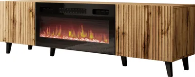 Produktbild von MIRJAN24 TV-Lowboard Vamos 180 mit Kamin, Stilvoll Schlafzimmer Kollektion, TV-Schrank, Modern TV-Kommode (Farbe: Wotan / Schwarz Füße)