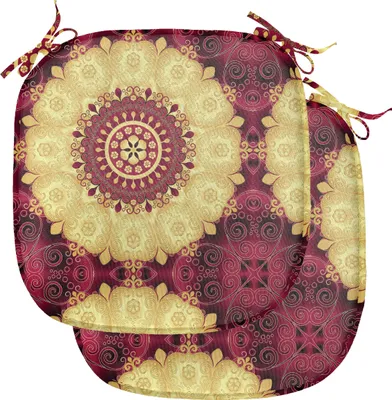 Image de ABAKUHAUS Coussin mandala violet pour chaises de salle à manger, art baroque ancien, coussin décoratif imperméable avec sangles pour sièges de cuisine, 40 cm x 40 cm, lot de 2, marron jaune