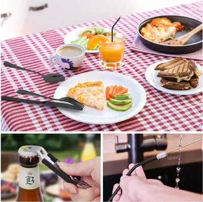 Produktbild von 9-teiliges Besteckset für Reisen und Camping - Edelstahl mit Tragetasche
