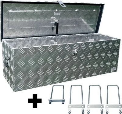 Produktbild von Edelstahlhaus Deichselbox Alu-Riffelblech 985x315x320mm (BxTxH) 95L D100 MON5004 für PKW Anhänger Staukasten Werkzeugbox Transportbox mit Gasdruckfeder und Moosgummidichtung, V-Deichsel geeignet bis 90x180mm, Wandstärke 1.3/2mm