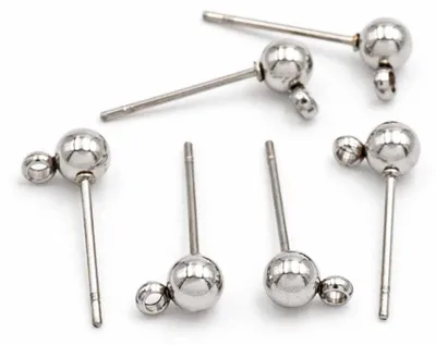 Produktbild von Vintageparts Ohrstecker mit Öse aus Edelstahl platinfarben, 6 Stück