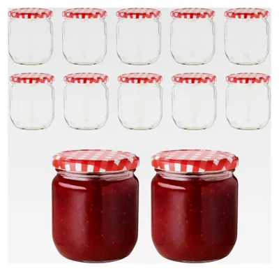 Produktbild von 12er Set Einmachgläser 425 ml mit Deckel und Etiketten