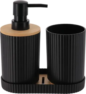 Immagine prodotto di Set di 3 accessori pp tazza in bambù + dispenser 350 ml + portasapone - nero - Tendance