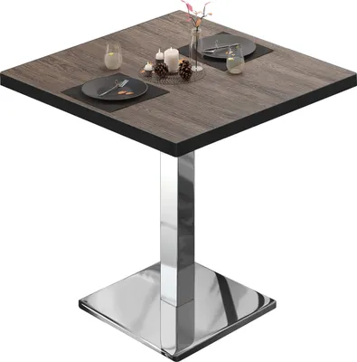 Produktbild von BM | Bistrotisch | B:T:H 60 x 60 x 75 cm | Light Wenge / Edelstahl | Quadratisch | Schwarzer Rand | Bistro Tisch Esstisch