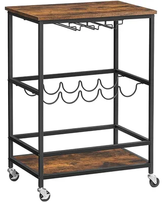 Produktbild von Küchenwagen auf Rollen mit Flaschenablage und Glashaltern - Braun/Schwarz - 60 x 40 x 75 cm