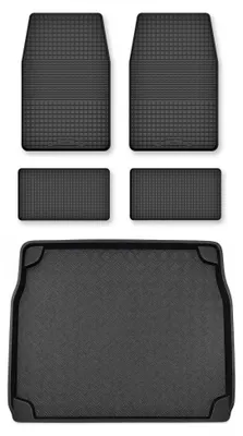 Image de Tapis en caoutchouc + bac de coffre pour Land Rover Discovery II 1998-2004 (5 portes) – 5 pièces, noirs, semi-universel, adapté
