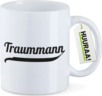 Produktbild von Huuraa Kaffeetasse Traummann Schriftzug 330ml Weiß Keramik Kaffeebecher Geschenkidee