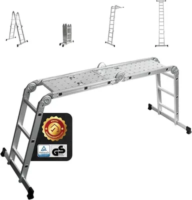 Imagen del producto de Escalera multifunción, escalera de pie, plataforma de trabajo, aluminio, 339 cm, capacidad de 150 kg