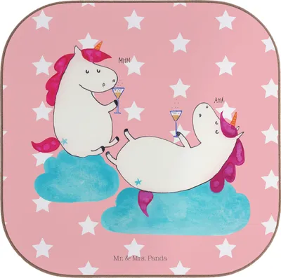 Produktbild von Mr. & Mrs. Panda Untersetzer für Gläser Einhorn Sekt - Rot Pastell - Geschenk, Einhörner, Tassen, Glas, gläseruntersetzer, BFF, Holzuntersetzer, Beste, Unicorn, Freundin