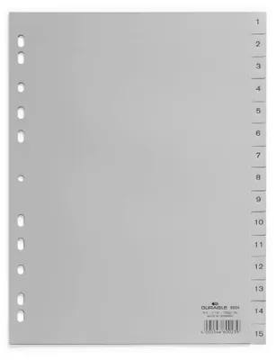 Produktbild von Durable Zahlenregister (A4, geprägte Taben 1-15, PP volldeckend) 20 Stück, grau,