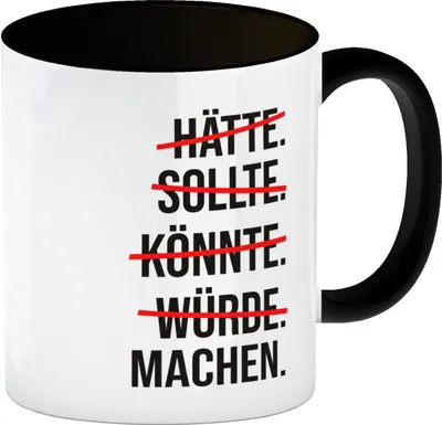 Produktbild von Motivation Kaffeebecher Schwarz mit lustigem Motiv