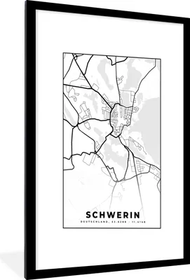 Produktbild von MuchoWow® Gerahmtes Poster Karte - Schwerin - Stadtplan - Straßenplan 60x90 cm - Poster mit Schwarzem Bilderrahmen Wandposter Rahmen Foto Bilder - Dekoration - Wandposter Wohnzimmer - Hochwertig