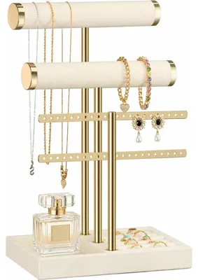 Produktbild von Schmuckständer Schmuckhalter Armbandhalter - 3 Ebenen - Beige Samt - Für Armbänder, Ketten und Uhren