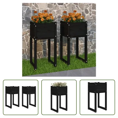 Produktbild von The Living Store Pflanzkübel 2 Stk. Schwarz 40x40x81 cm Massivholz Kiefer
