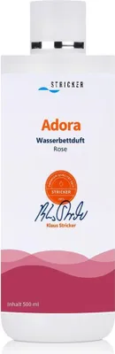 A bottle of liquid for a waterbed with rose scent.