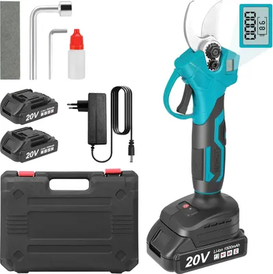 Produktbild von Elektrische Astschere - Akku-Gartenschere - 21V - Kabellos - 2 Akkus - Bürstenloser Motor - Für Baumschnitt - Blau
