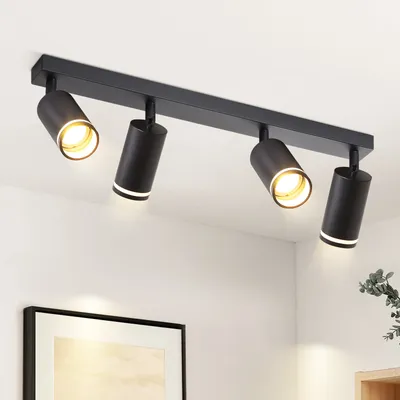 Zdjęcie produktu dla ZMH Lampa sufitowa LED czarna Reflektor sufitowy: 4 płomienie GU10 Reflektor obrotowy Nowoczesne reflektory sufitoweSalon Kuchnia Sypialnia, Bez żarówek