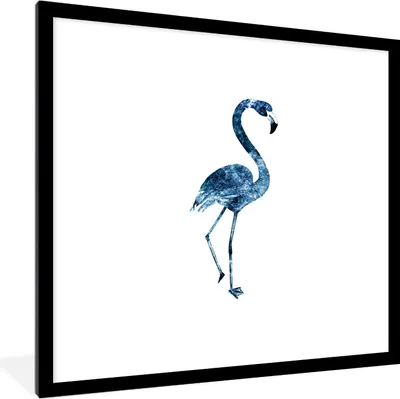 Produktbild von MuchoWow® MuchoWow® Gerahmtes Poster Flamingo - Federn - Blau 40x40 cm - Poster mit zchwarzem Bilderrahmen - Poster - Plakat im Rahmen