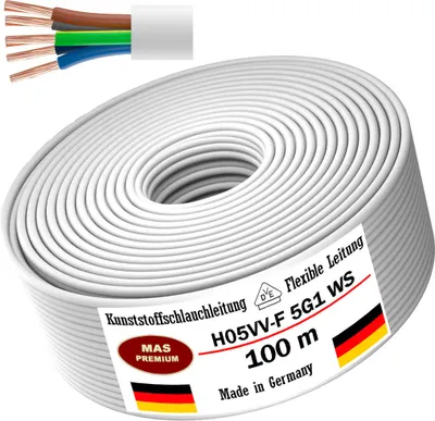 Produktbild von 100m Kunststoffschlauchleitung H05VV-F 5G1 Weiß Flexible Leitung Gerätekabel