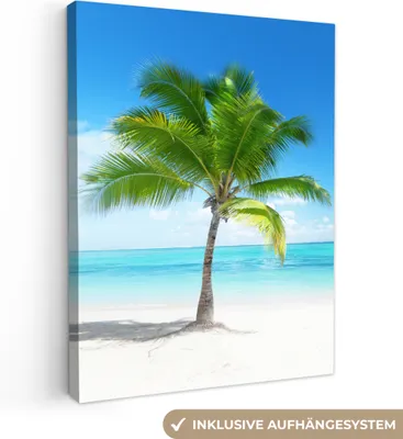 Produktbild von MuchoWow® - Leinwandbilder - Palme - Strand - Meer - Sommer, Wandbild, Wanddeko Bilder Wohnzimmer, 90x120 cm
