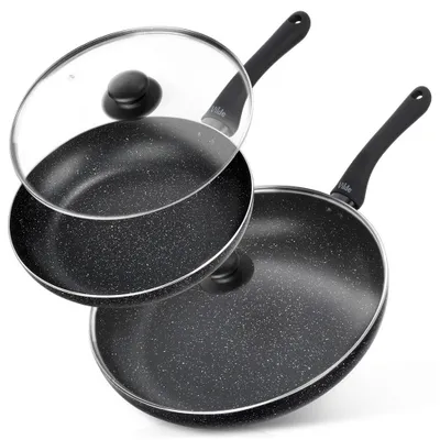 Produktbild von Vilde | Bratpfannen 2er Set mit Glasdeckeln - Ø 24/32 cm - Antihaftbeschichtung - Induktion - SIMPLE HOME