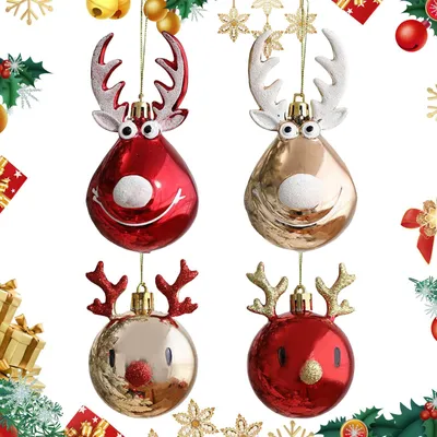 Weihnachtsbaum-Anhänger 4er-Set Glitzer Rot-Gold Elch