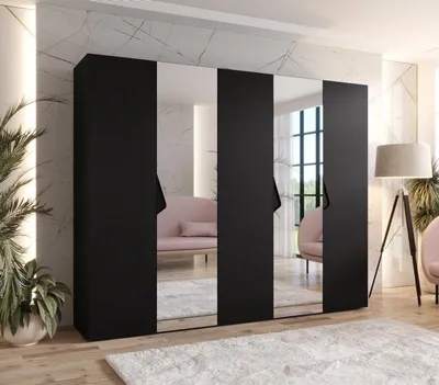 Produktbild von Breiter Kleiderschrank 250 cm AMARIS 2 mit Spiegel - schwarz / schwarze Griffe