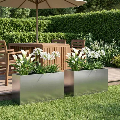 Image de Maison Exclusive - Lot de 2 pots de jardin, argenté, 80 x 40 x 50 cm
