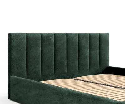 Produktbild von GUTTO Polsterbett Gruen 200x200 Metall-Lattenrost Hochwertig Boucle Teddystoff mit Bettkasten und Stauraum