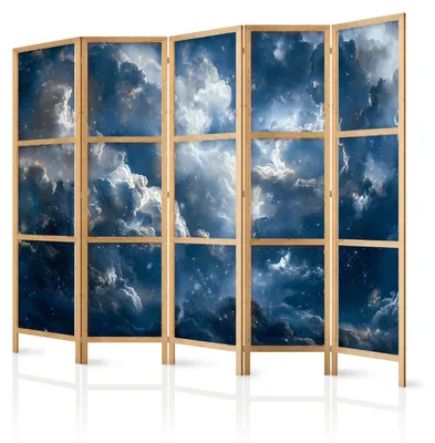 Produktbild von Muralo Japanischer PARAVENT 5-teilig Raumteiler klappbar PREMIUM-Vliesleinwand WOLKEN UND STERNE für Schlafzimmer 225cmx172cm