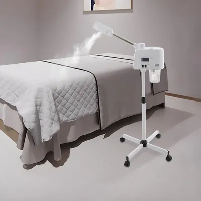Produktbild von Gesichtsdampfer mit 750 W, Heiß- und Kaltfunktion sowie kreuzförmigem Beinrahmen – 750ml Wassertank, um 360° schwenkbar | Professionelle Hautpflege für Zuhause und den Salon, Weiß