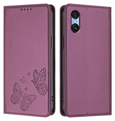 Obrázek produktu pro Kožené pouzdro pro Sony Xperia 10 VI, motýlí ražbou, peněženkové flip pouzdro se stojánkem Fialová