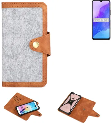 Produktbild von K-S-Trade Handyhülle kompatibel mit Huawei Honor 30 Lite Schutzhülle Filz-Hülle Kunst-Leder hellgrau braun (1x)