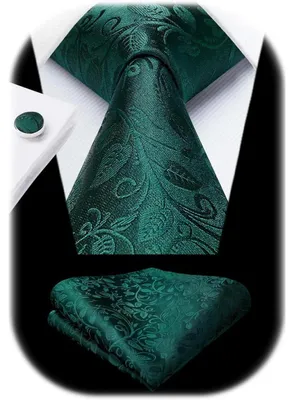 Productafbeelding van Herenset met stropdas, zakdoek en manchetknoopjes, zijde, paisley-print, groen