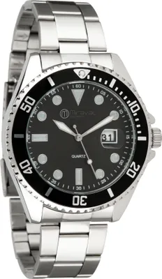 Produktbild von Miraval Herrenarmbanduhr mit Edelstahlarmband 43 mm Datumsanazeige Lupe japanisches Quarzuhrwerk 21 mm breit Klassich Modern Männer Schwarz