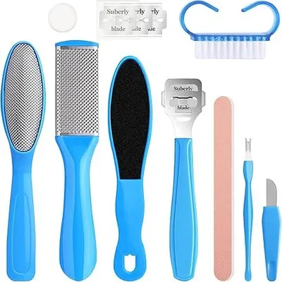 Produktbild von Hornhauthobel Fussfeile, 10 in 1 Professionelle Pediküre Fußpflege Set, Mini Fusspflege Set für Nasse TrockeneRissige Füße
